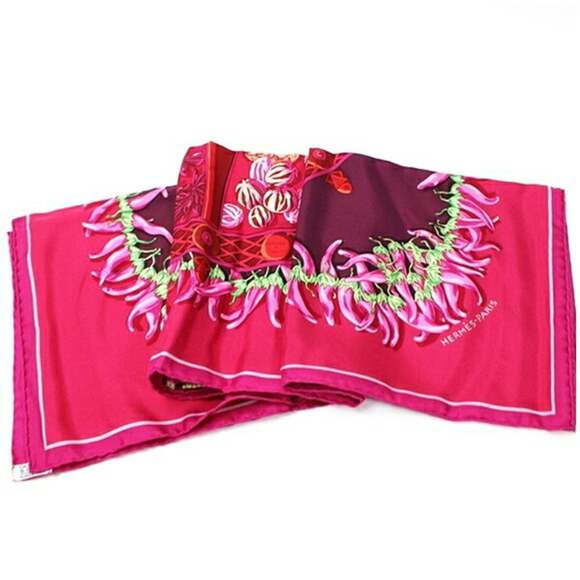 HERMES Red Silk Scarf - Picture 9 of 9